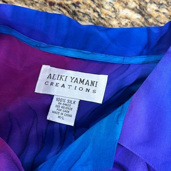 Aliki Yamani Creations Vintage Silk Long Sleeve Button Down Shirt Size M/L - Picture 5 of 9